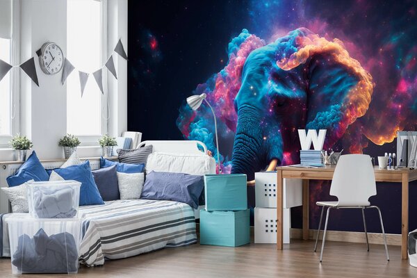 DIMEX | Vliesové fototapety na stenu Elephant MS-5-AI-0003 | 375 x 250 cm | čierna, oranžová, ružová, modrá