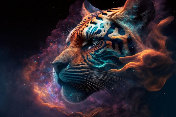 DIMEX | Vliesové fototapety na stenu Tiger´s Head MS-5-AI-0007 | 375 x 250 cm | čierna, oranžová, modrá