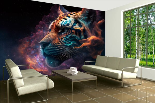 DIMEX | Vliesové fototapety na stenu Tiger´s Head MS-5-AI-0007 | 375 x 250 cm | čierna, oranžová, modrá