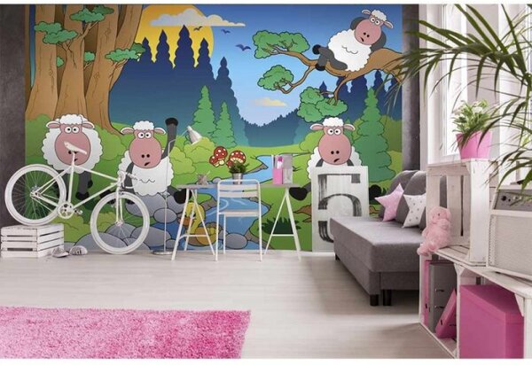 DIMEX | Vliesové fototapety na stenu Ovečky v lese MS-5-0341 | 375 x 250 cm | zelená, viacfarebná