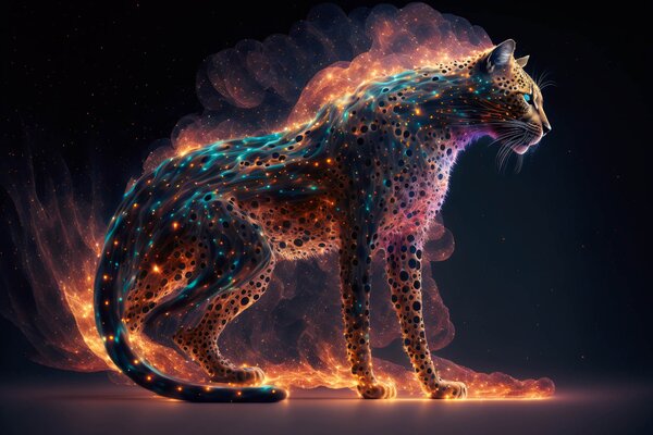 DIMEX | Vliesové fototapety na stenu Walking Leopard MS-5-AI-0005 | 375 x 250 cm | čierna, oranžová, modrá