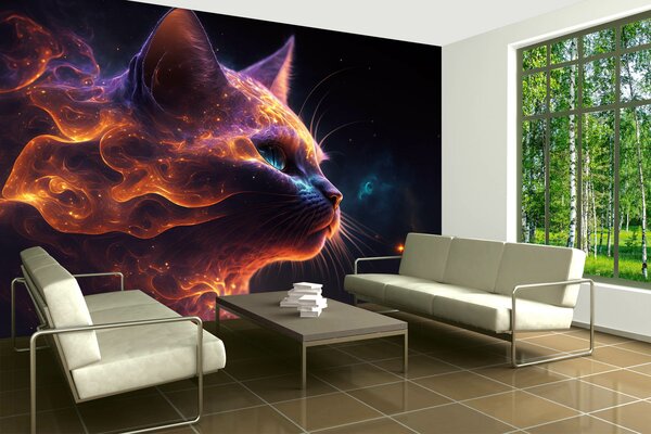 DIMEX | Vliesové fototapety na stenu Cat´s Head MS-5-AI-0009 | 375 x 250 cm | čierna, oranžová, fialová
