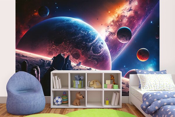 DIMEX | Vliesové fototapety na stenu Planets and Space MS-5-AI-0020 | 375 x 250 cm | čierna, oranžová, modrá, fialová