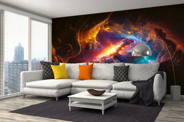 DIMEX | Vliesové fototapety na stenu Sun and Space MS-5-AI-0018 | 375 x 250 cm | čierna, oranžová, modrá, fialová