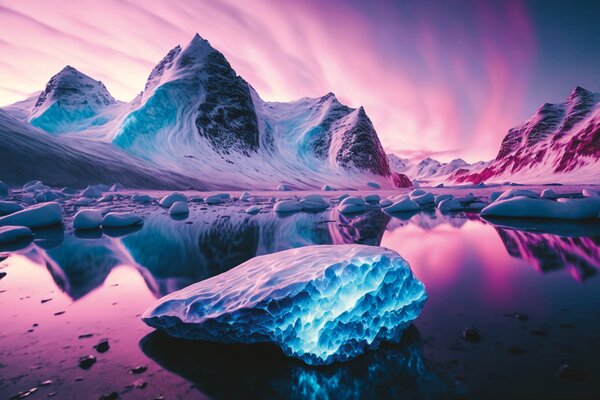 DIMEX | Vliesové fototapety na stenu Glacial Landscape MS-5-AI-0023 | 375 x 250 cm | čierna, fialová, modrá, ružová