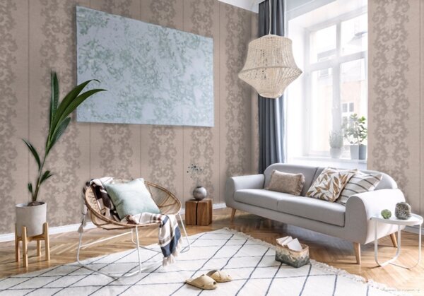 A.S. Création | Vliesová tapeta na stenu Versace 96232-1 | 0,70 x 10,05 m | béžová, šedá, metalická