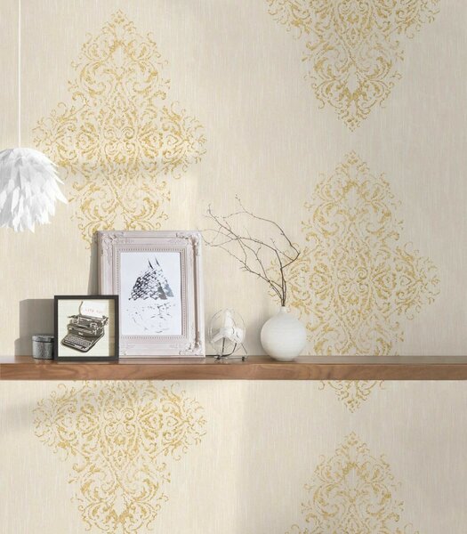 A.S. Création | Vliesová tapeta na stenu Luxury Wallpaper 31945-2 | 0,53 x 10,05 m | krémová, zlatá
