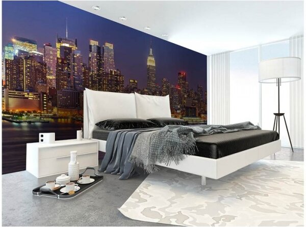 DIMEX | Vliesové fototapety na stenu Manhattan v noci MS-5-0003 | 375 x 250 cm | modrá, žltá, červená