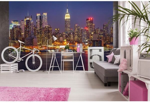 DIMEX | Vliesové fototapety na stenu Manhattan v noci MS-5-0003 | 375 x 250 cm | modrá, žltá, červená