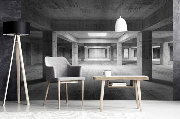 DIMEX | Vliesové fototapety na stenu 3D priemyselná hala MS-5-0035 | 375 x 250 cm | šedá