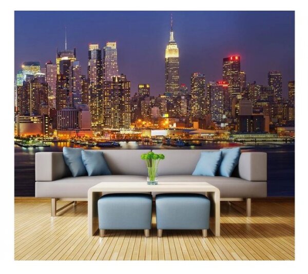 DIMEX | Vliesové fototapety na stenu Manhattan v noci MS-5-0003 | 375 x 250 cm | modrá, žltá, červená