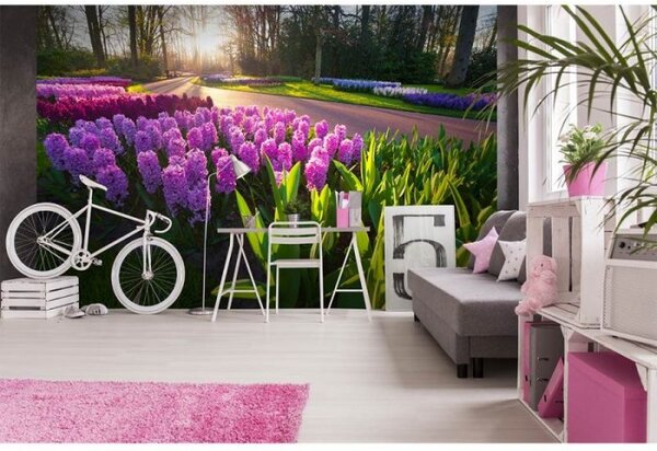 DIMEX | Vliesové fototapety na stenu Kvety hyacintu MS-5-0068 | 375 x 250 cm | fialová, zelená, viacfarebná