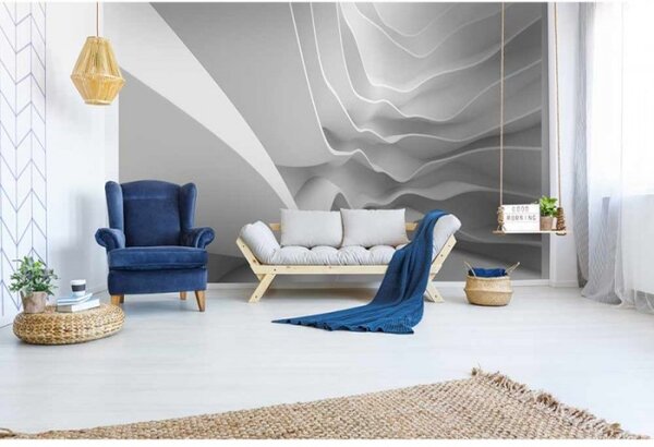 DIMEX | Vliesové fototapety na stenu 3D futuristická vlna MS-5-0295 | 375 x 250 cm | biela, šedá