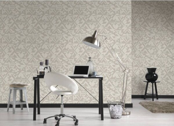 A.S. Création | Vliesová tapeta na stenu Pop Style 37481-2 | 0,53 x 10,05 m | biela, béžová, metalická, šedá