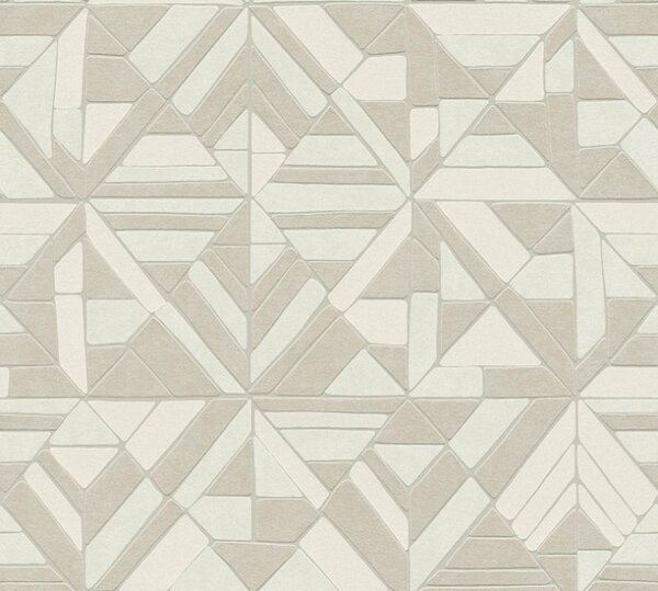A.S. Création | Vliesová tapeta na stenu Pop Style 37481-2 | 0,53 x 10,05 m | biela, béžová, metalická, šedá