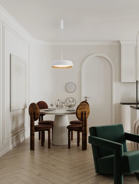 LED stmievateľný bielo-drevený moderný luster Sigi