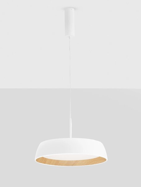 LED stmievateľný bielo-drevený moderný luster Sigi