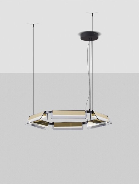 LED stmievateľný čierno-zlatý dizajnový luster Apnea 72 – 72 x 12,5 x 120 cm