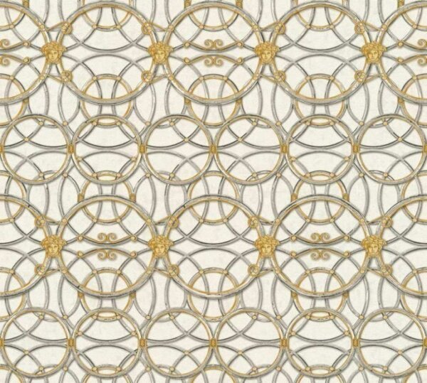 A.S. Création | Vliesová tapeta na stenu Versace 37049-2 | 0,70 x 10,05 m | biela, šedá, metalická, zlatá