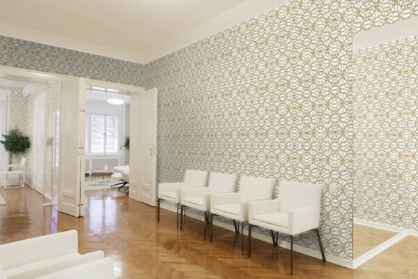 A.S. Création | Vliesová tapeta na stenu Versace 37049-2 | 0,70 x 10,05 m | biela, šedá, metalická, zlatá