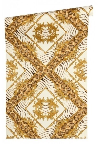 A.S. Création | Vliesová tapeta na stenu Versace 34904-3 | 0,70 x 10,05 m | žltá, hnedá, krémová, metalická