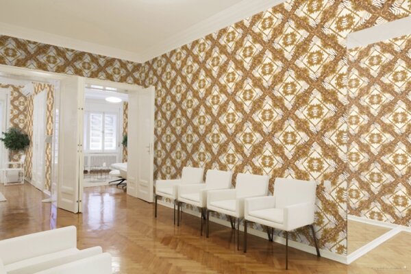 A.S. Création | Vliesová tapeta na stenu Versace 34904-3 | 0,70 x 10,05 m | žltá, hnedá, krémová, metalická