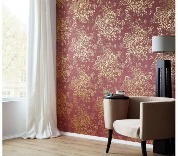 A.S. Création | Vliesová tapeta na stenu Metallic Silk 30657-6 | 0,53 x 10,05 m | červená, zlatá
