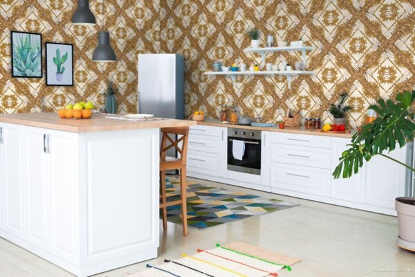A.S. Création | Vliesová tapeta na stenu Versace 34904-3 | 0,70 x 10,05 m | žltá, hnedá, krémová, metalická