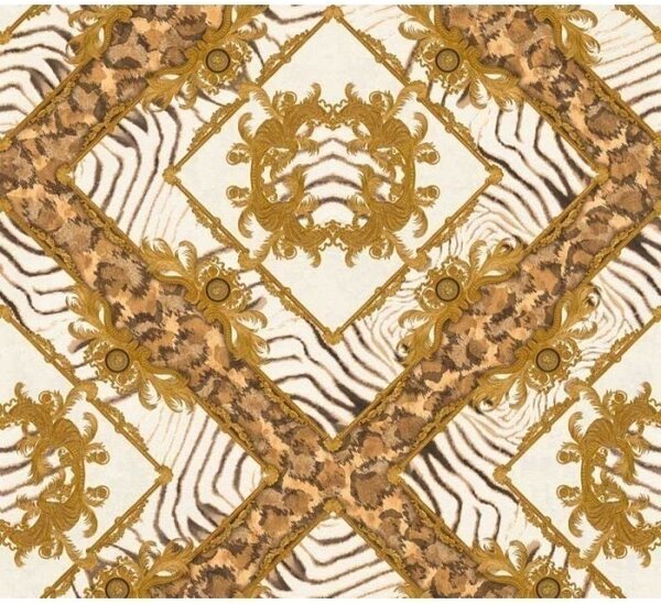 A.S. Création | Vliesová tapeta na stenu Versace 34904-3 | 0,70 x 10,05 m | žltá, hnedá, krémová, metalická