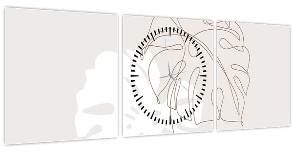 Obraz - Line art monstera N⁰2 (s hodinami) (90x30 cm)