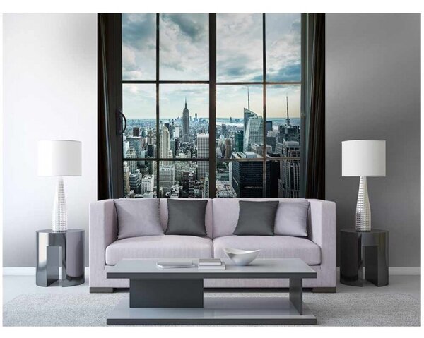 DIMEX | Vliesová fototapeta na stenu Pohľad z okna na Manhattan MS-3-0009 | 225 x 250 cm | šedá, modrá, viacfarebná