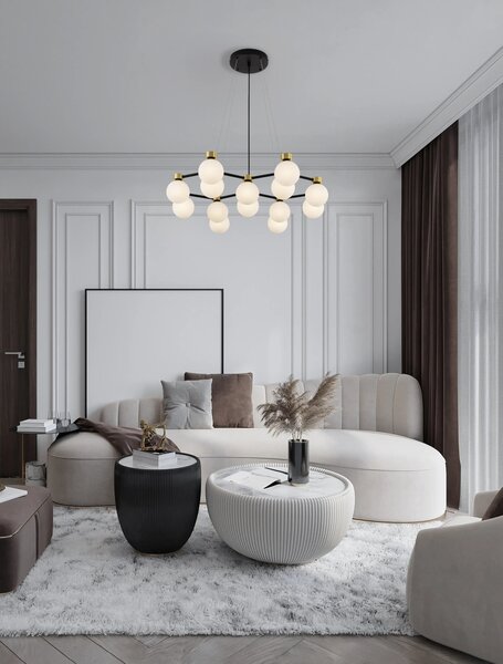 Zlato-čierno-biely moderný luster Ovalino 73 – 73 x 50 x 120 cm
