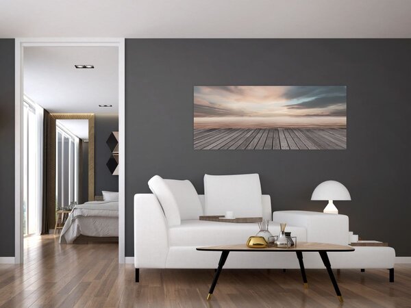 Obraz - Mólo pri západe slnka (120x50 cm)