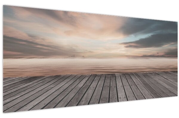 Obraz - Mólo pri západe slnka (120x50 cm)