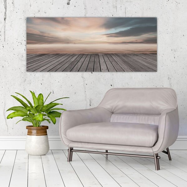 Obraz - Mólo pri západe slnka (120x50 cm)
