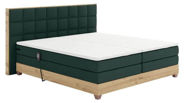 KONDELA Elektrická polohovacia posteľ, boxspring, zelená/dub artisan, 180x200, TIANA