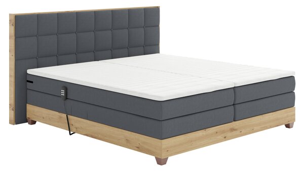 KONDELA Elektrická polohovacia posteľ, boxspring, tmavosivá/dub artisan, 180x200, TIANA