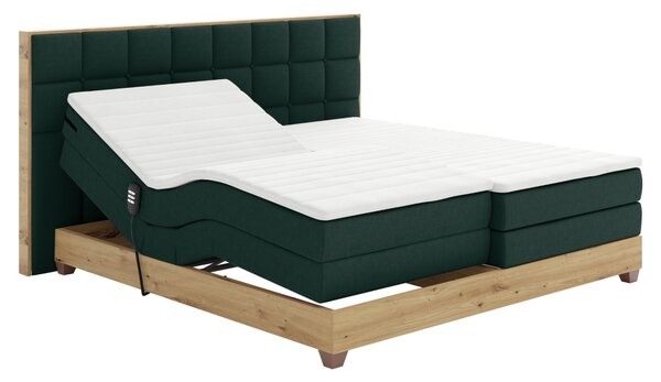 KONDELA Elektrická polohovacia posteľ, boxspring, zelená/dub artisan, 180x200, TIANA