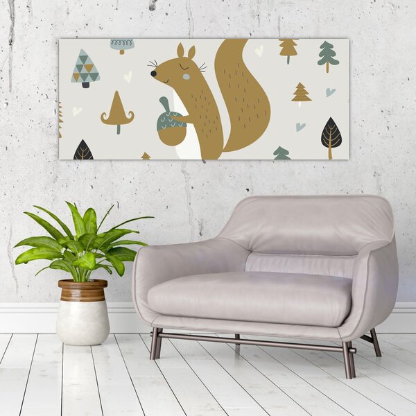 Obraz - Veverička s orieškom (120x50 cm)