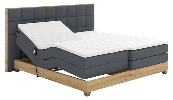 KONDELA Elektrická polohovacia posteľ, boxspring, tmavosivá/dub artisan, 180x200, TIANA