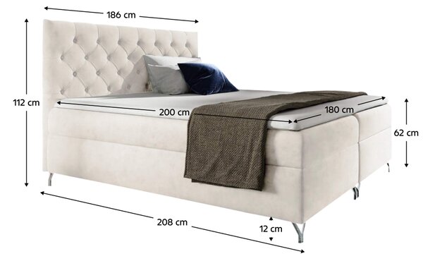 KONDELA Boxspringová posteľ, 180x200, biela látka Velvet, GULIETTE + darček