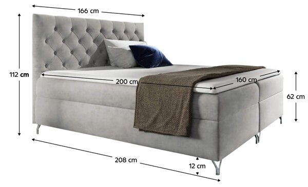 KONDELA Boxspringová posteľ, 160x200, svetlosivá látka Velvet, GULIETTE + darček