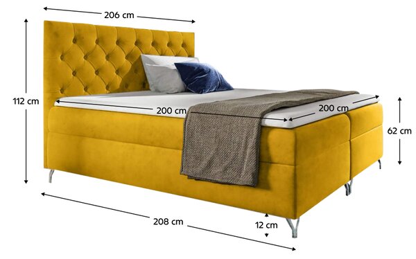 KONDELA Boxspringová posteľ, 200x200, žltá látka Velvet, GULIETTE + darček