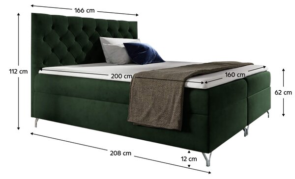 KONDELA Boxspringová posteľ, 160x200, zelená látka Velvet, GULIETTE + darček