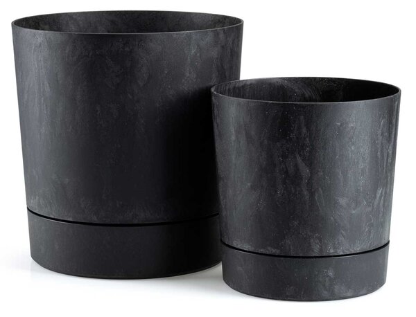 PLASTOVÝ KVETINÁČ AZALEA SADA 2KS 22,5X23,5 CM+17,5X18,5 CM IMITÁCIA BETÓNU ČIERNA