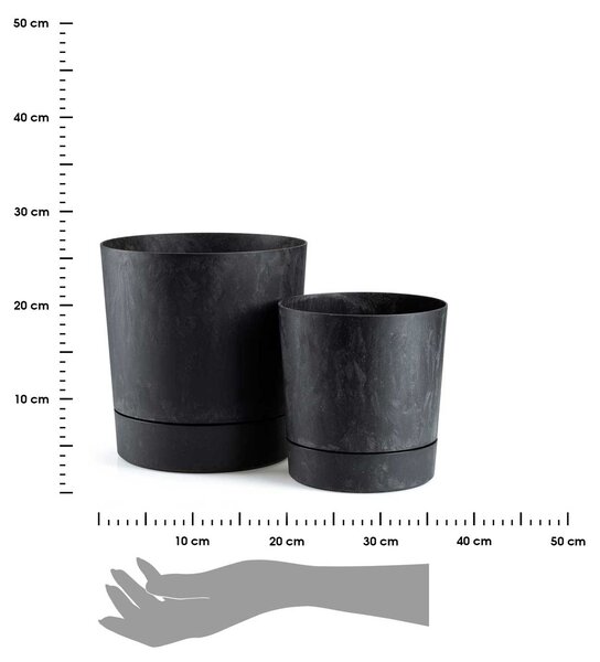 PLASTOVÝ KVETINÁČ AZALEA SADA 2KS 22,5X23,5 CM+17,5X18,5 CM IMITÁCIA BETÓNU ČIERNA