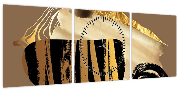 Obraz - Abstrakcia golden brown N⁰2 (s hodinami) (90x30 cm)