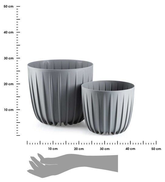 PLASTOVÝ KVETINÁČ STRIPPED SADA 2KS 18X15,5 CM+24X21 CM SIVÁ