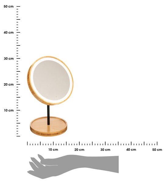 Stolové zrkadlo s LED osvetlením Round, bambus