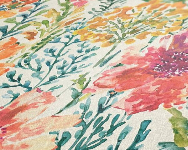 A.S. Création | Vliesová tapeta na stenu Aquarell Dreams 39695-1 | 0,53 x 10,05 m | krémová, žltá, oranžová, červená, fialová, ružová, modrá, zelená, okrová, viacfarebná